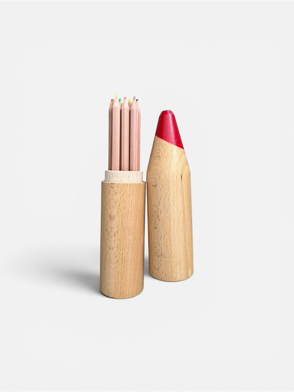 Wooden Pencil Holder Set with Red Top
